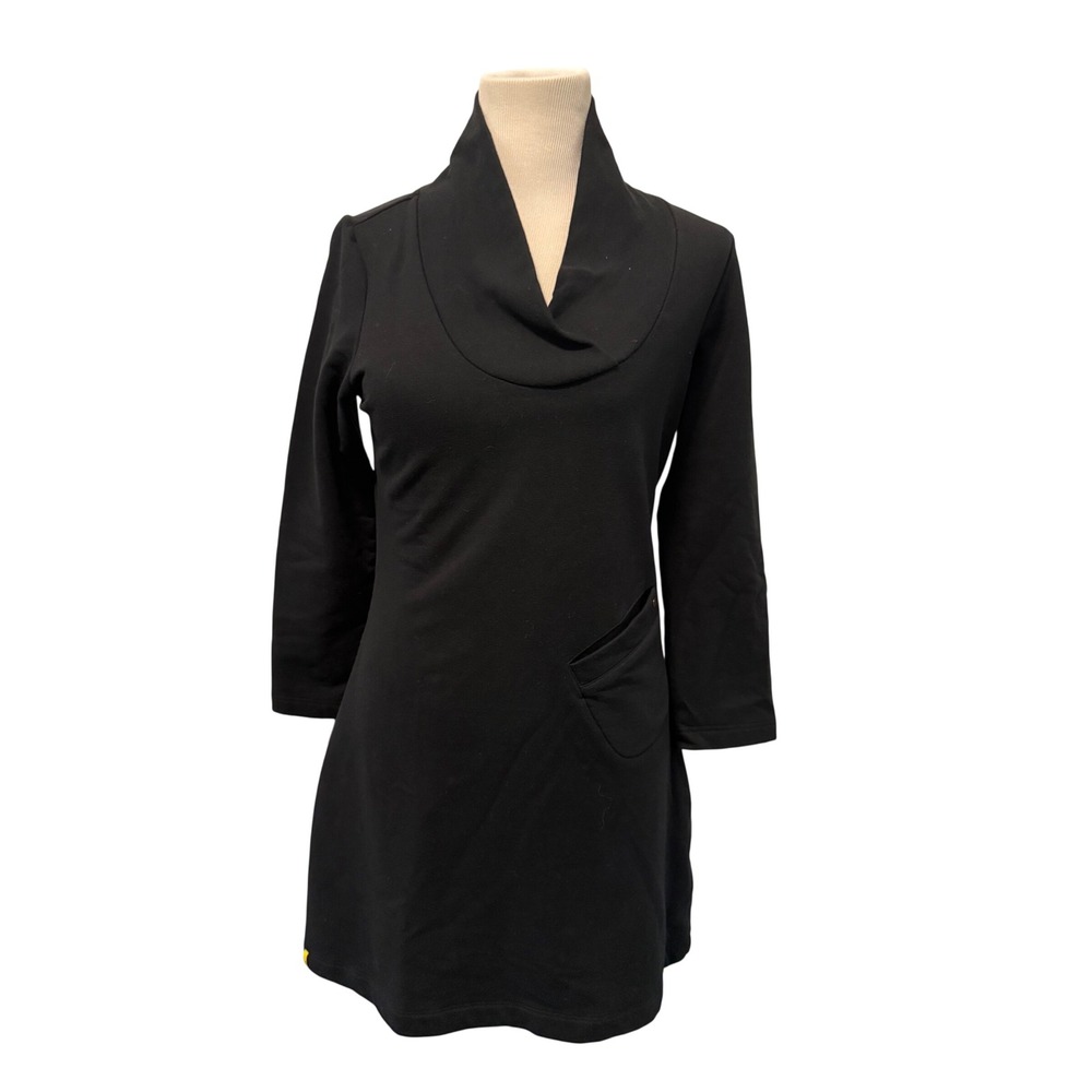 Lole Women Black Shawl Collar Tunic Dress 3/4 Sleeve Pocket Size M